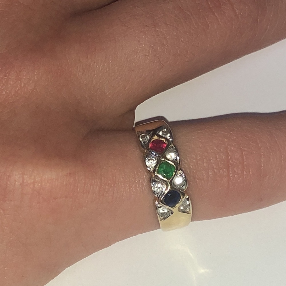 Solid 14k Yellow Gold Red Ruby Blue Sapphire Gree… - image 2